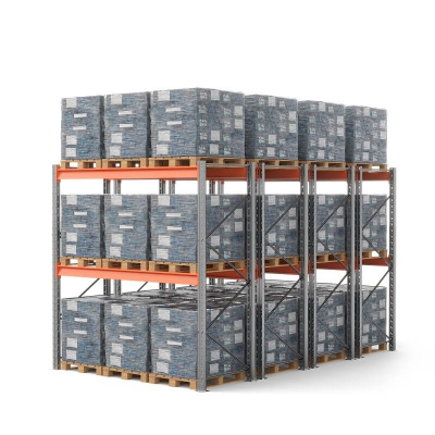 Стеллаж двойной глубины 3000х2700х1100 мм. Уровни хранения: пол+2 (3000 кг на ярус) HV Market