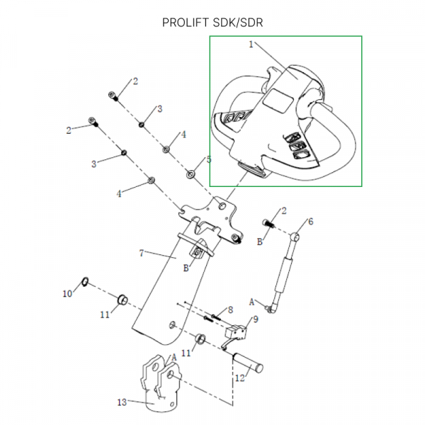 Верхняя часть ручки в сборе для штабелеров SDR 1533/1536/1545S/1645/1656/2036/2045, SDK HV Market